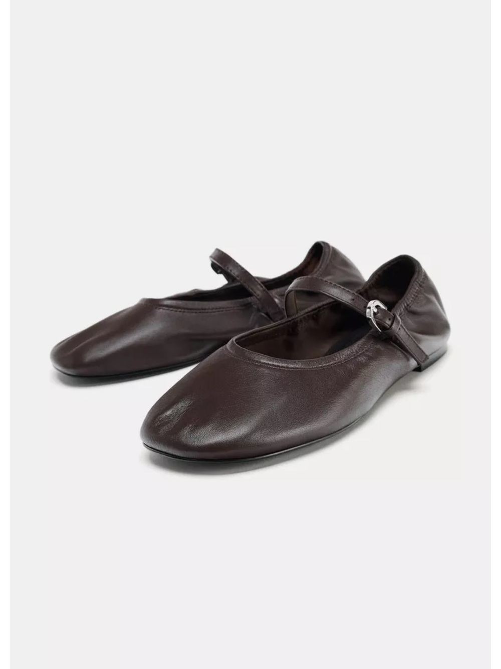 Zara Dark Brown Leather Mary Jane Ballet Flats with Strap size 36 / 6 - Picture 8 of 10
